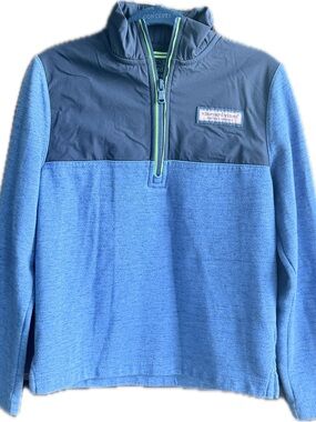 Vineyard Vines Heather Blue Shep Shirt with Neon green Logo